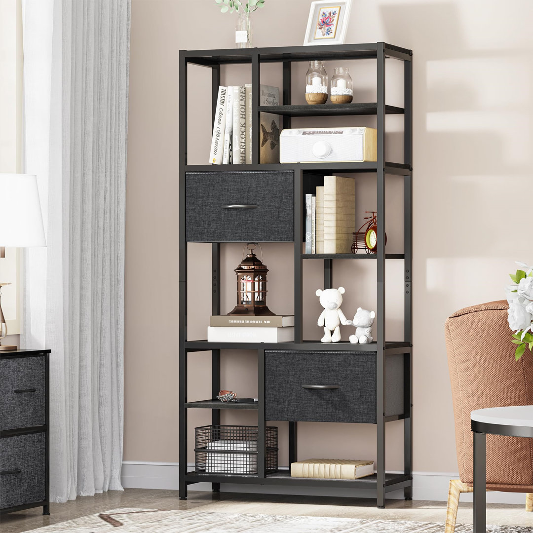 Bookshelf With Drawers,Bookcase With Steel Frame Floorstanding Book Rack, Industrial Shelving Unit Storage Rack