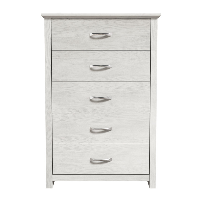 Commode 5 tiroirs Roddy, Chêne blanc antique