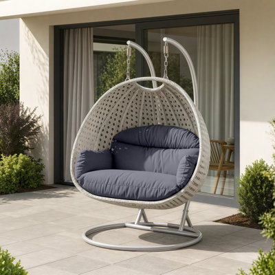 Mendoza 2-Person Wicker Outdoor Egg Chair with Stand & Cushions – UV-Resistant Double Hanging Swing Chair for Patio & Garden
