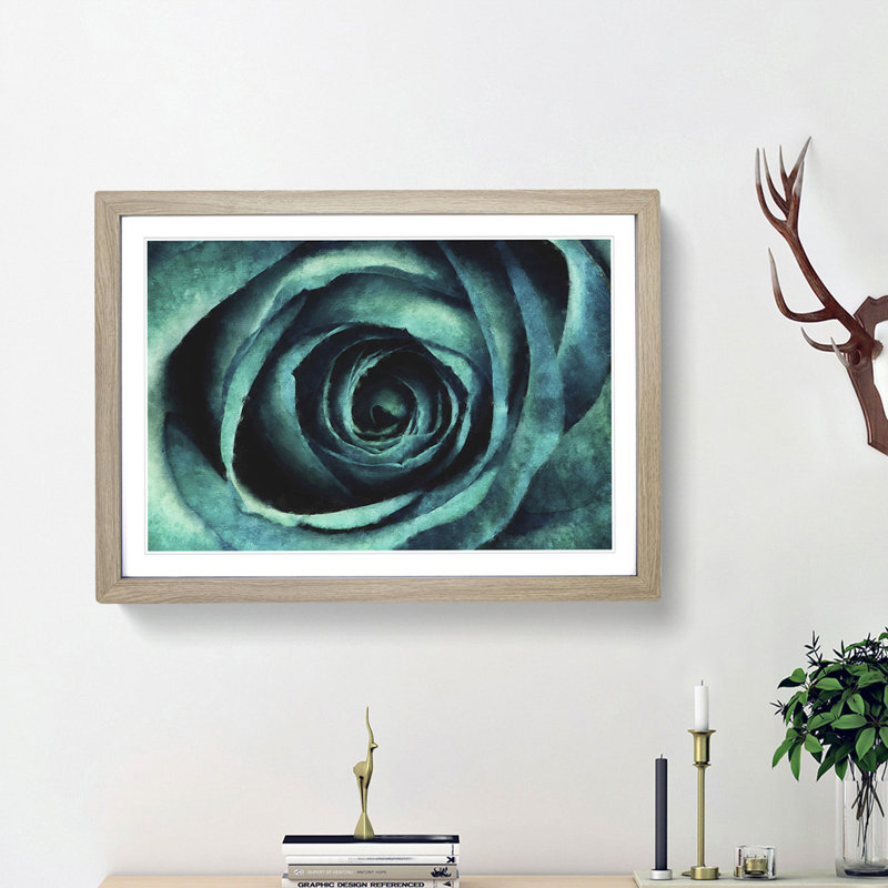 A Teal Rose - Picture Frame Painting Print, Oak Framed, 62cm H x 87cm W x 2cm D