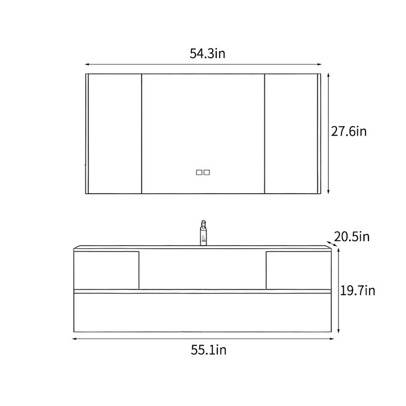 Armoire de salle de bain rétro, H 19,7 po x l 55,1 po x P 20,5 po