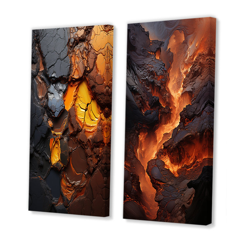 «Moka fondu, lave magique - volcan, ensemble de 2 reproductions d'art sur toile, H 28 po x l 25 po, Toile tendue