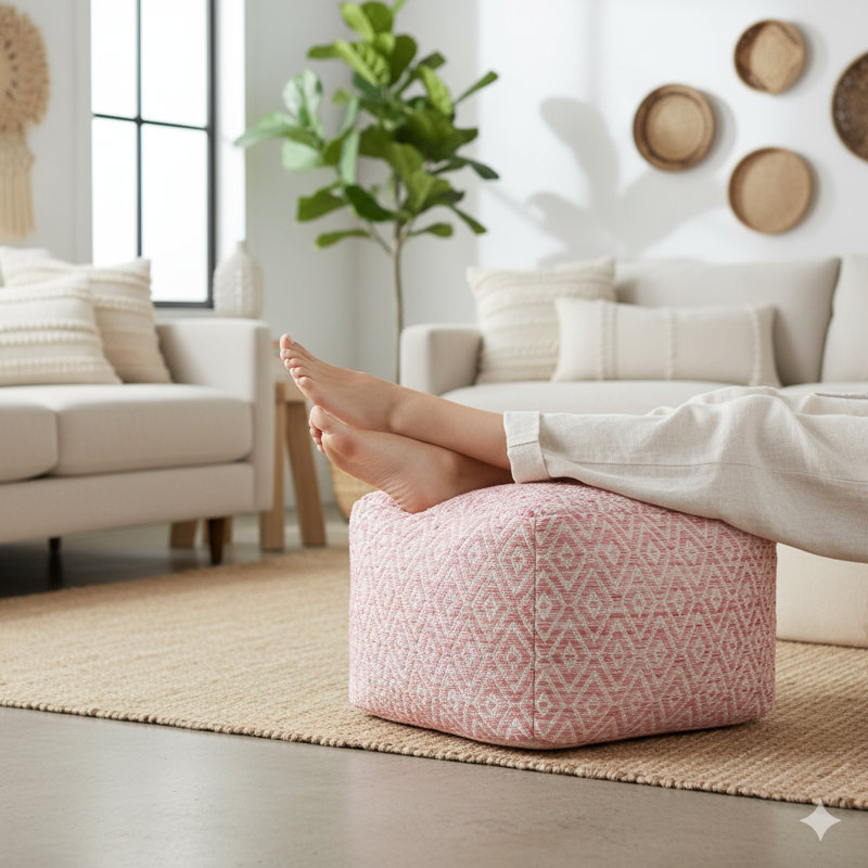 Flintridge Upholstered Pouf, Pink