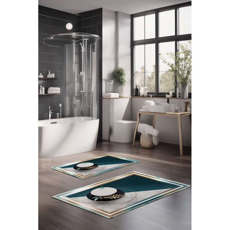 Eakly Luxury Bathmat Set (2 Pieces), 100% Polyester, 16.0 x 23.6 inches & 23.6 x 39.4 inches | Non-Slip Antibacterial Design, 0.3 in Pile Height | Machine Washable, Durable & Easy to Clean | Ideal for Bathroom Décor