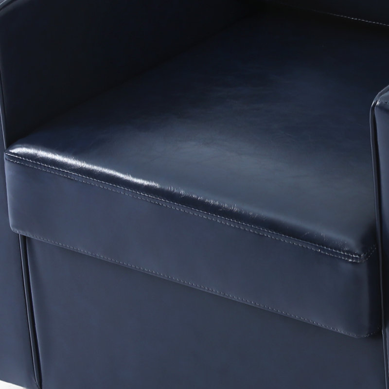 Bronnen Big And Wide Upholstered Cushion Swivel Armchair with Removable Back and Seat Cushion, Navy, Faux Leather