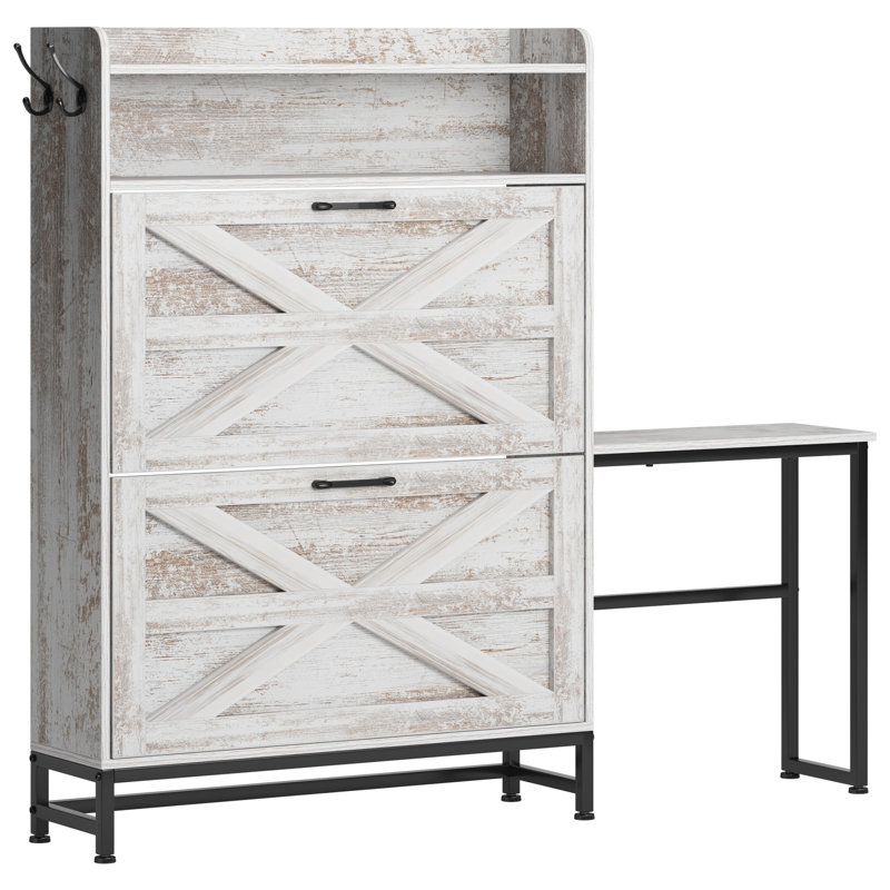 Flip-Down Shoe Storage Cabinet With Open Shelves