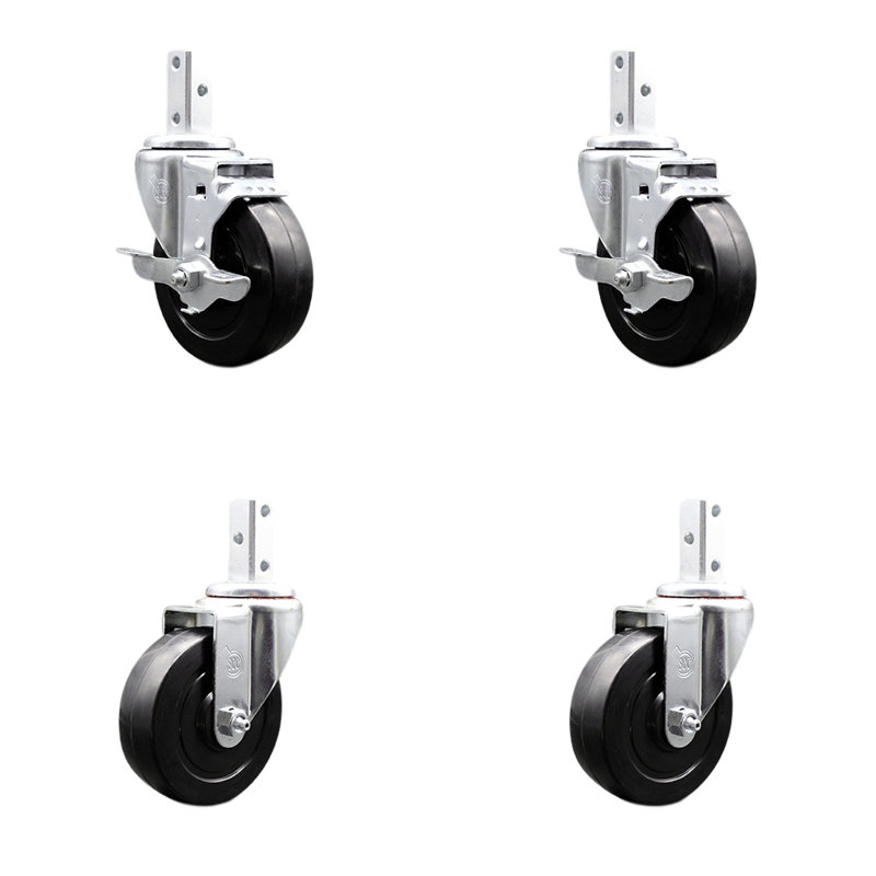 Soft Rubber Wheel Swivel Square Stem Caster Set 2 Brakes SCC