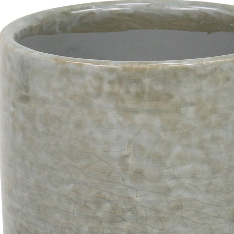 Grey Ceramic 20 Ounce Crackle Mosaic Round Distressed Pot Planter