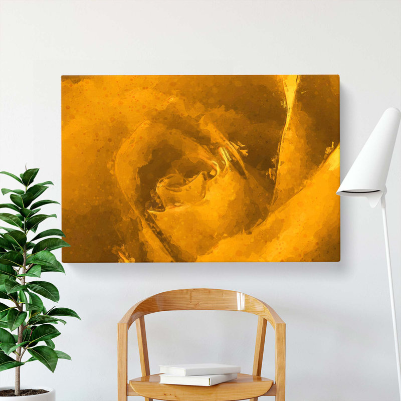Golden Rose Flower in Abstract - Wrapped Canvas, 40cm H x 60cm W x 3cm D