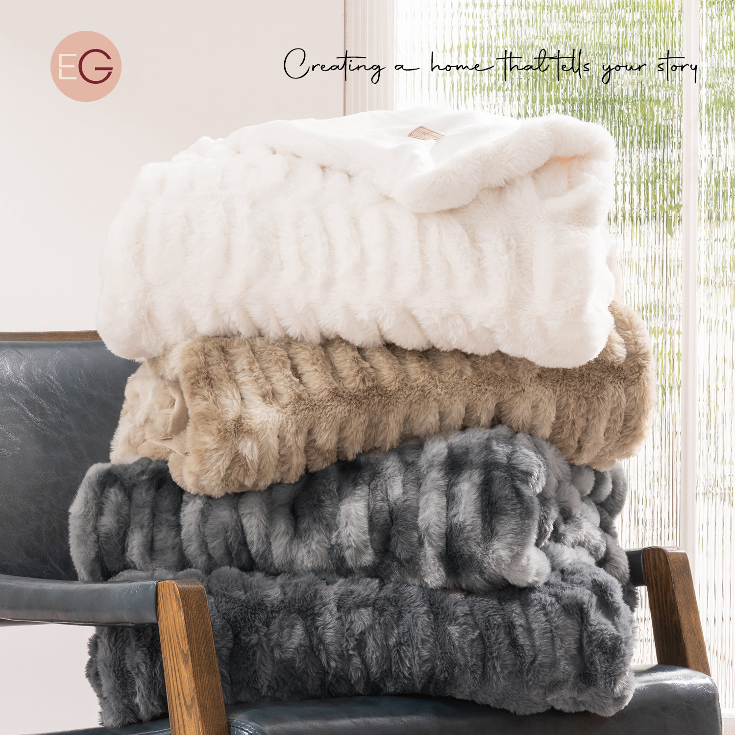 Ruched Bubble Faux Fur Throw Blanket, 60" W x 80" L, Ivory White