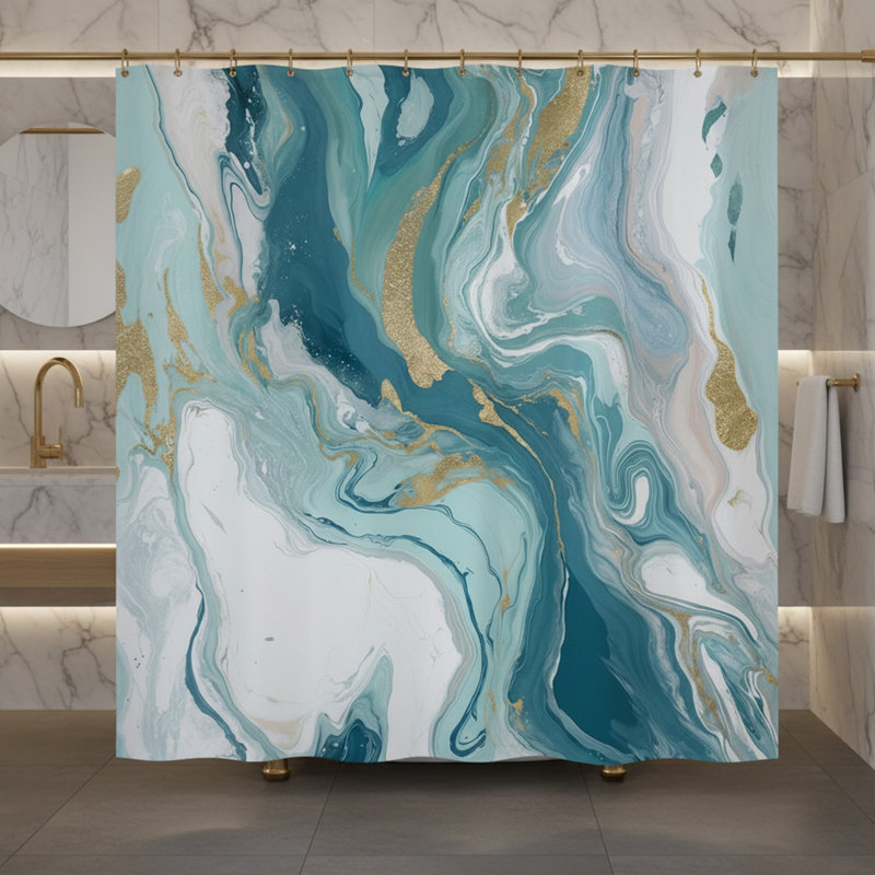 Ensemble de rideau de douche Abstract Blue Teal