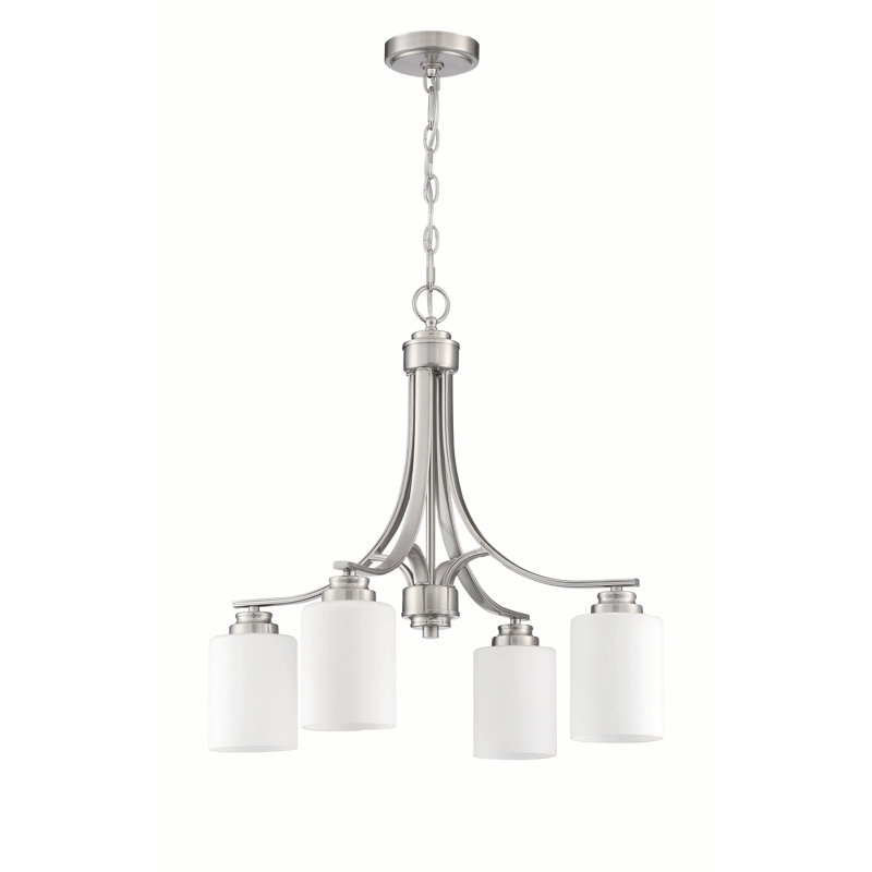Lustre empire à 4 lumières, Nickel poli brossé, Blanc givré
