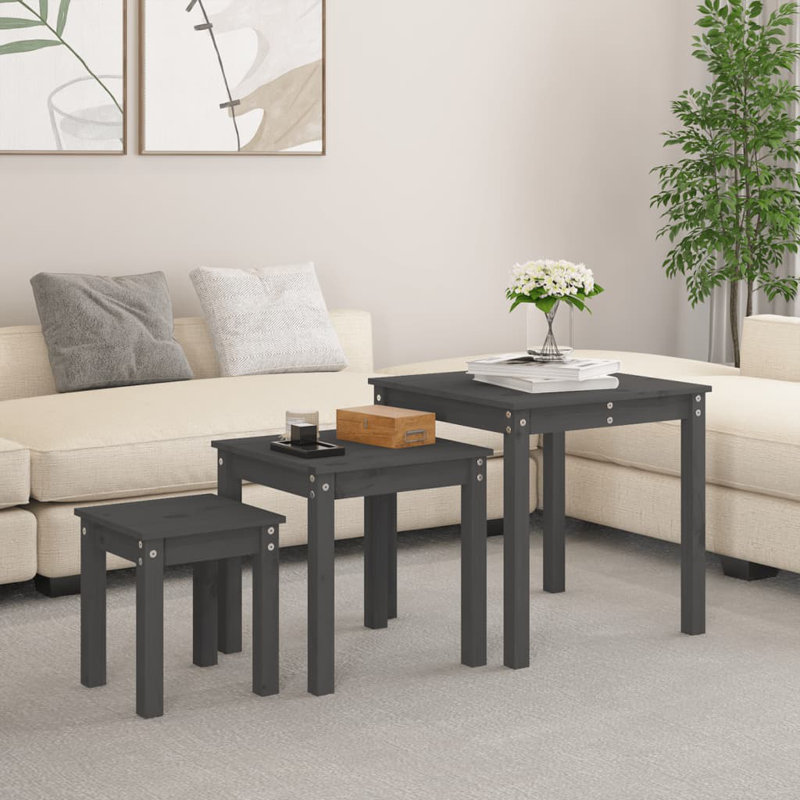 Bernards Solid Wood Nesting Tables, Grey
