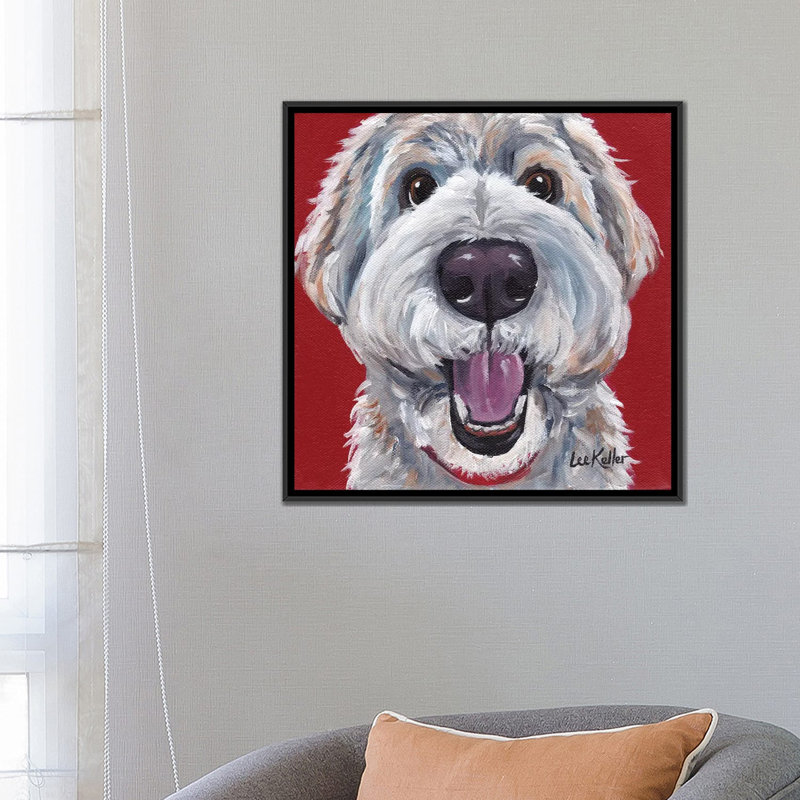 «Golden Doodle» par Hippie Hound Studios, impression sur toile tendue, Toile avec cadre noir, H 18 po x l 18 po x P 1,5 po
