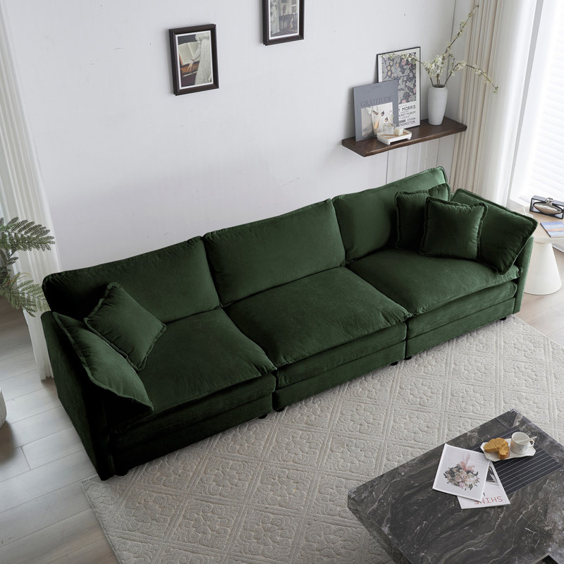 Canapé de salon Mid-Century, canapé 3 places avec 2 accoudoirs et 3 coussins décoratifs, canapé de salon