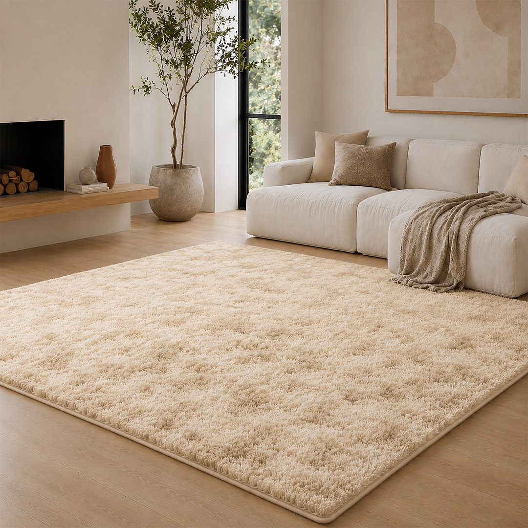 Aspire Homeware Cream Shaggy Area Rug Soft Plush Indoor Carpet