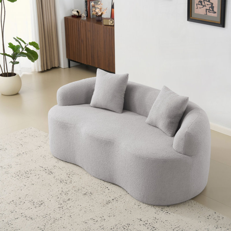 Canapé courbé avec accoudoir rond, canapé à compression avec 2 coussins, canapé crème pour petit espace, salon, chambre à coucher, sans assemblage