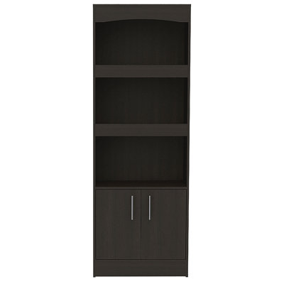 Bibliothèque, quincaillerie en métal, trois tablettes, armoire à deux portes