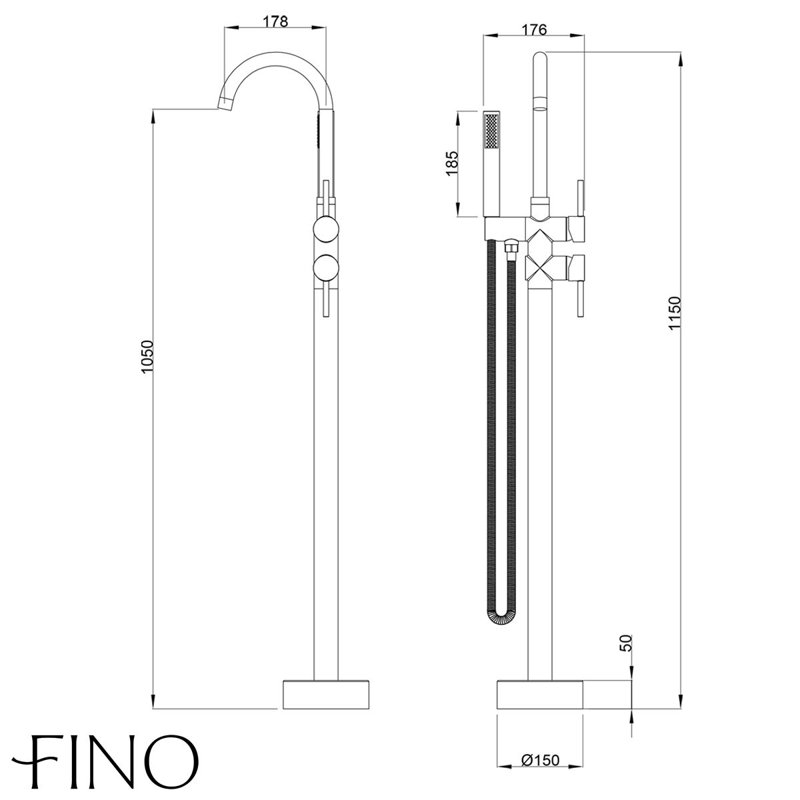 Black Round Freestanding Bath Tap With Shower, Matte Black
