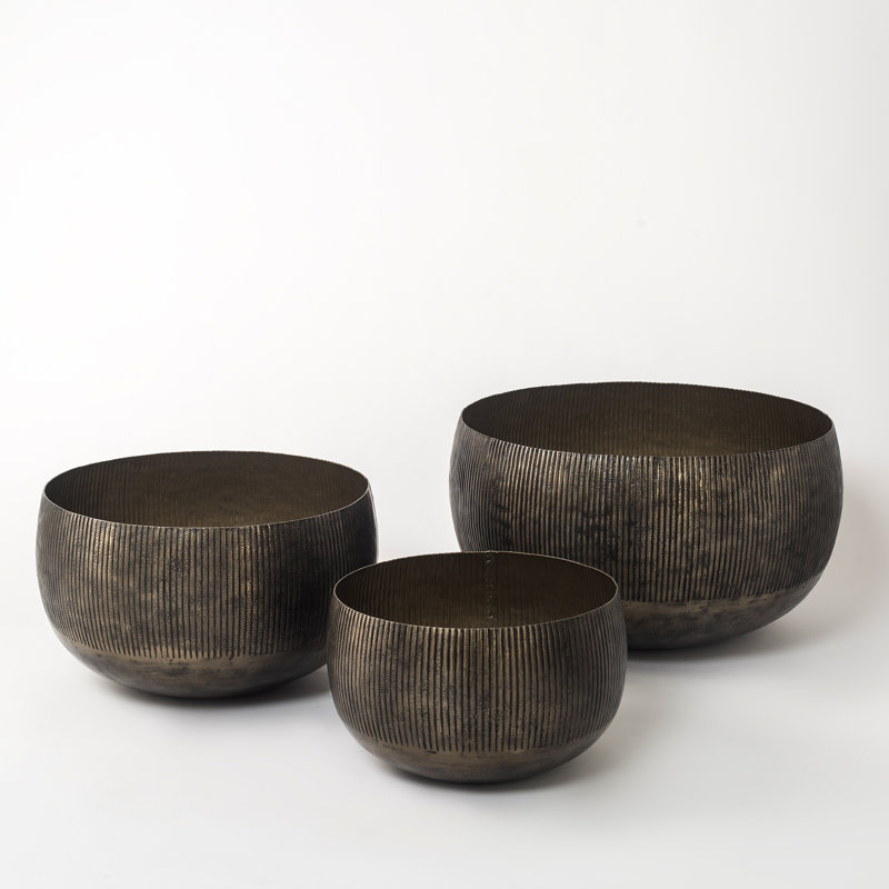 Pot à fleurs en laiton antique fait à la main avec trou de drainage, Ensemble de 3 - Petit / Moyen / Grand