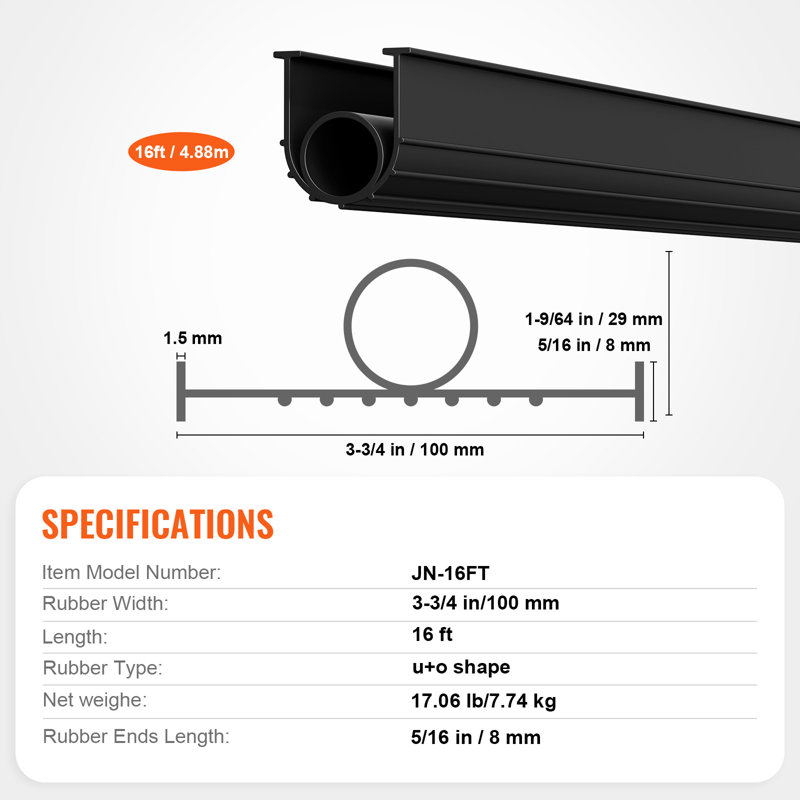 Seuil de porte de garage et joints de fond en PVC imperméable universel de 16 pi