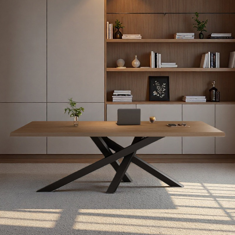 Table de bureau longue en bois massif de conception simple, H 29,53 po x l 70,87 po x P 31,5 po