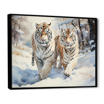 Tigres blancs jouant dans la neige II - tigre, art mural
