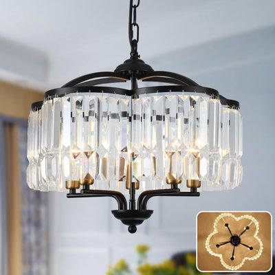 Luminaire suspendu moderne en cristal à 5 lumières pour salle à manger de style campagnard avec cristaux K9 et chaîne de suspension réglable pour îlot de cuisine, salon, chambre à coucher, vestibule