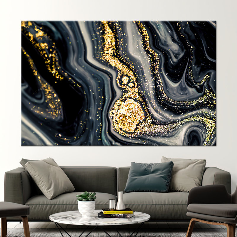 Modern Marble Abstract Canvas Art - Luxury Shimmering Contemporary Wall Decor, Does Not Apply, 80 cm H x 110 cm W