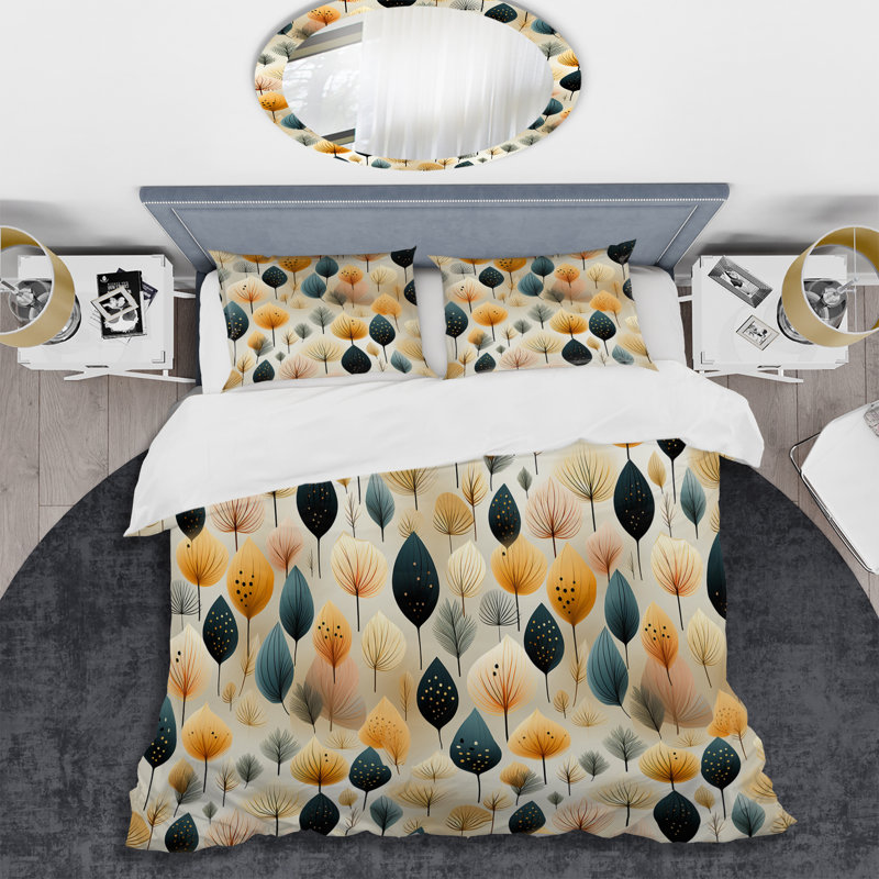 Modern Leaf Patterns V - Plants Duvet Cover Set - Microfiber Polyester, Twin Duvet Cover + 1 Standard Sham
