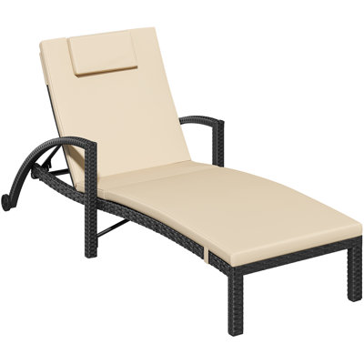 Outdoor Wicker Chaise Lounge with Cushion and Wheels by Winston Porter