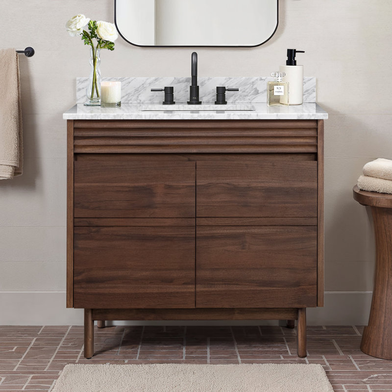 Aasto 37 In. Single Sink Bathroom Vanity In Coffee Teak With Carrara White Marble Top, 37"