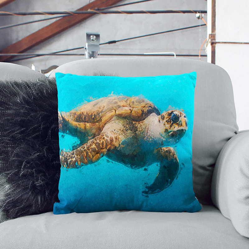 Swimming Sea Turtle Cushion with Filling, 55cm H x 55cm W x 20cm D