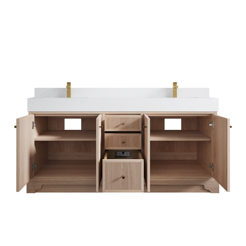 72'' Double Bathroom Vanity with Quartz Top, White