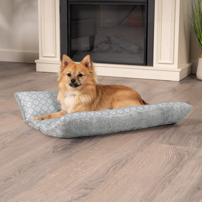 Plush Fur and Diamond Print Cuddle Loaf Bolster Pet Bed