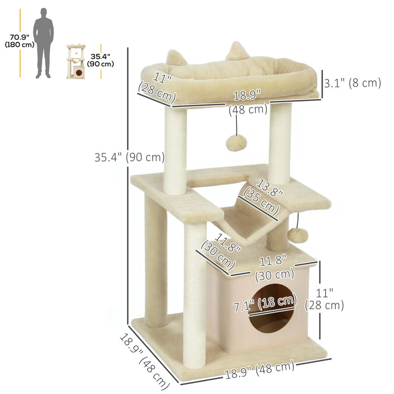 Tour à chat à plusieurs niveaux avec poteau à griffer, beige