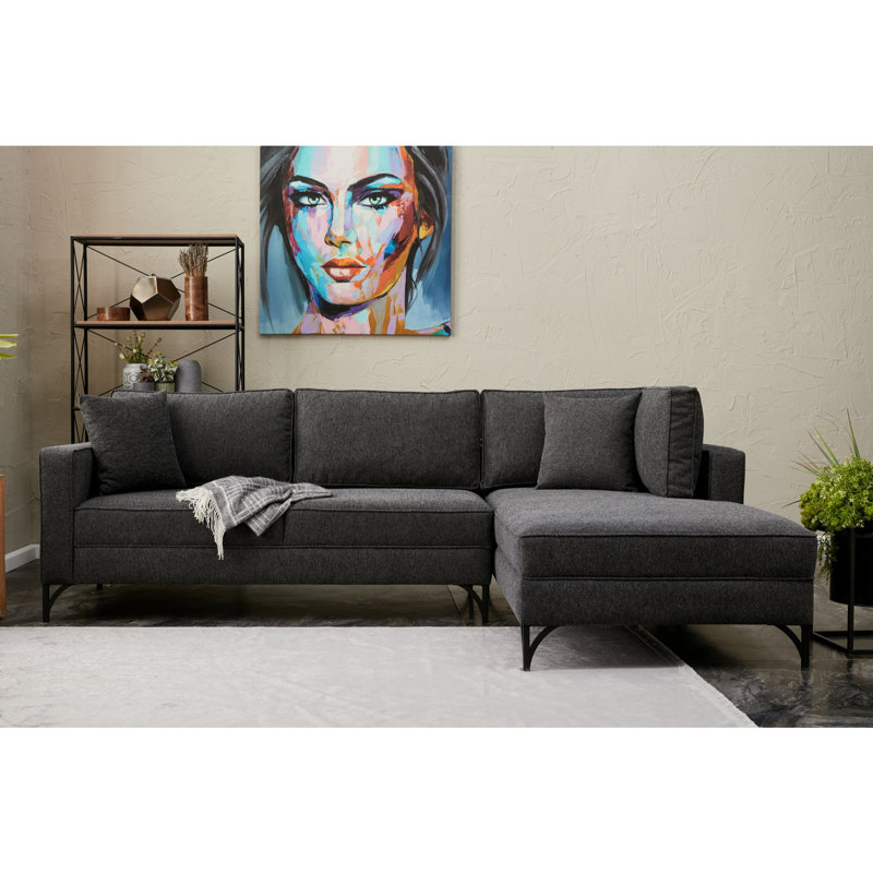 Modern Corner Sofa with Beech Wood Frame, 102.4 x 32.7 x 71.3 inches | 100% Polyester Fabric, Easy Clean | Metal Legs, 28 DNS Foam for Comfort | Anthracite & Black Colors, Industrial Design for Contemporary Living Spaces