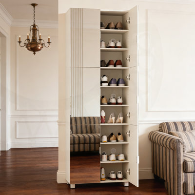 Shoe Cabinet With 6 Mirror Doors, Adjustable Shelves, Ventilation Holes, Holds 36 Pairs, Dust-Proof Entryway Storage For Hallway Or Apartment.