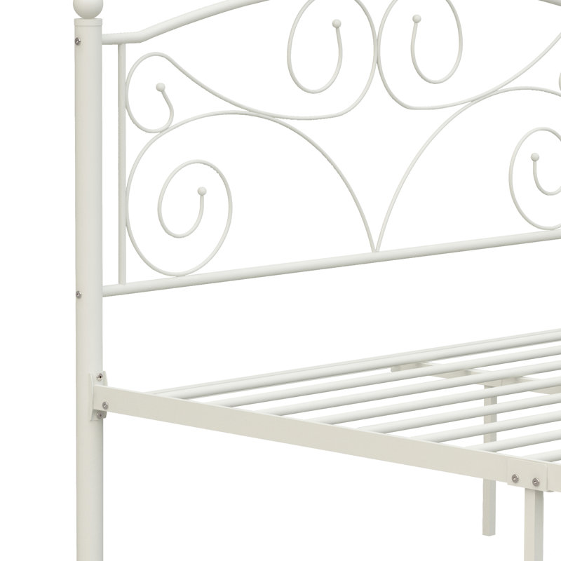 Structure de lit double en métal blanc, système de fleurs unique, tête de lit incluse, convient aux matelas de 8 pouces, structure en métal de 600 lb, structure stable et silencieuse, limite, matelas