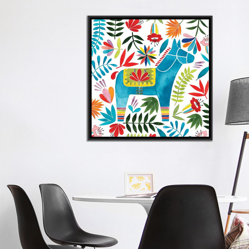 « fête otomi i », impression sur toile, H 18 po x l 18 po x P 1,5 po, Toile avec cadre noir, Pas de tapis
