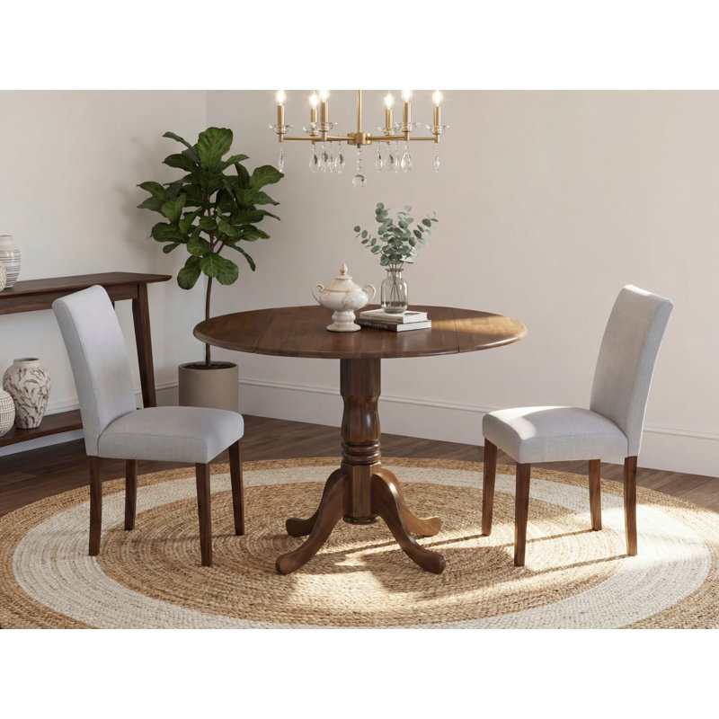 L'ensemble de table de salle à manger 3 pièces pour petits espaces comprend une table de salle à manger ronde avec Dropleaf et 2 chaises rembourrées, 42 x 42 pouces, noyer antique