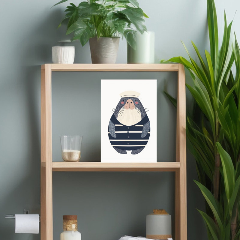 Cute Sailor Seal Playful Whimsical Animal Ocean Wall Art Print 1 Piece Wrapped Canvas Wall Art, 45.72cm H x 30.48cm W