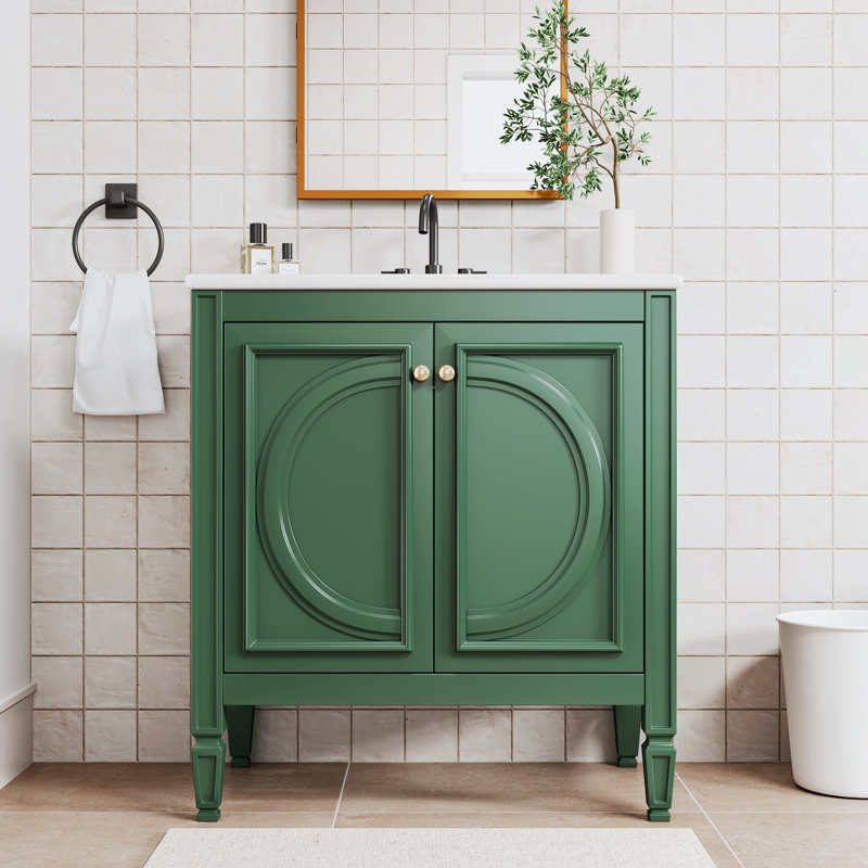 Erica 30" Bathroom Vanity With Ceramic Sink & Soft Close Door Hinges, Green