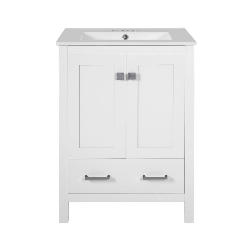 Meuble-lavabo de 48 po avec lavabo intégré, armoire de rangement, portes à fermeture en douceur, tiroirs compartimentés et tablettes à deux niveaux, blanc