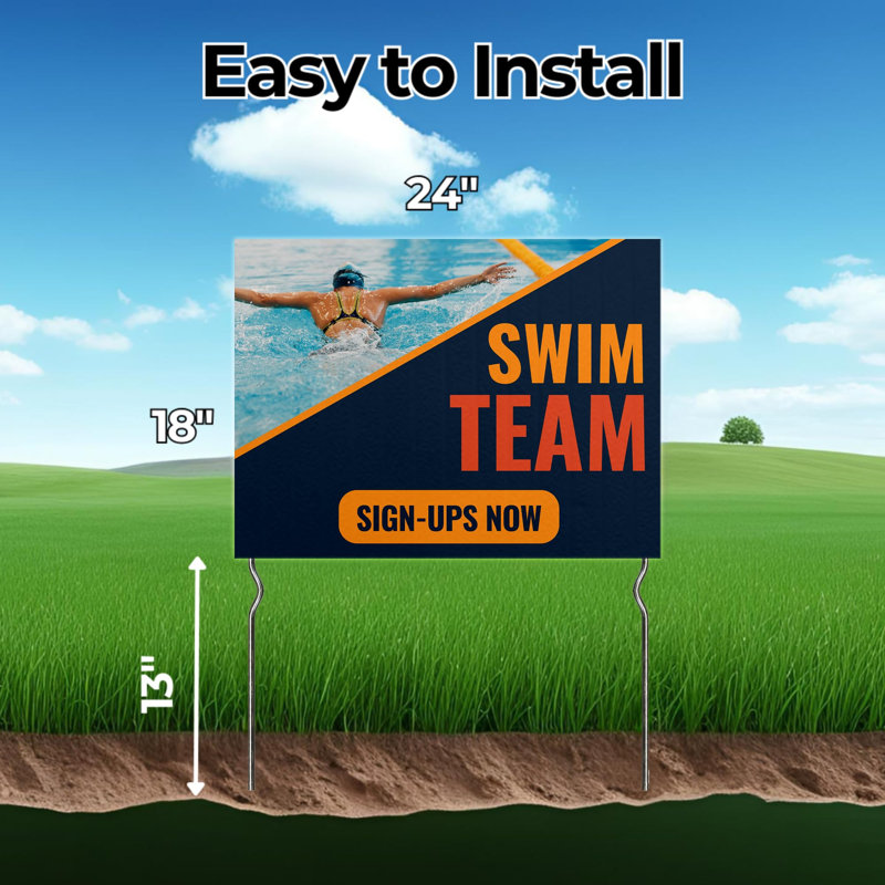 Swim Team Sign-Ups Now! Yard Sign by DC | 24"x18" Double Sided Swimming Garden Sign with 13” Metal Stakes | Outdoor Signs Waterproof for Lawn, Patio, Sidewalk & House | Set of 4 | Made in USA