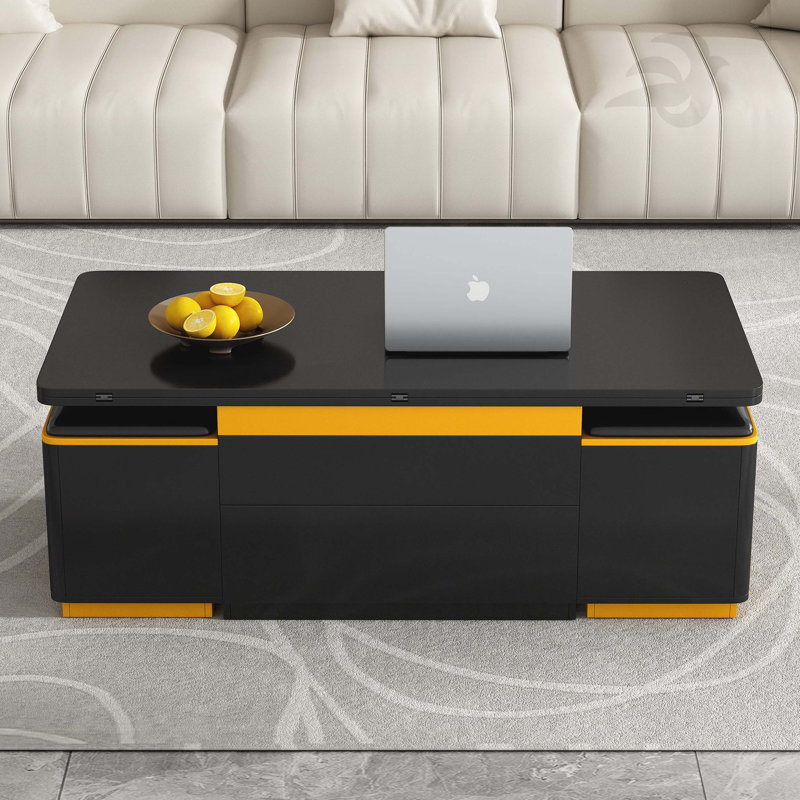 [Vidéo fournie] Table basse relevable avec tabourets de rangement VIBE HAUS, table centrale moderne avec plateau pliable, table basse réglable multifonctionnelle pour le salon