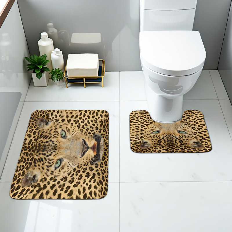  Ensemble de 2 tapis de salle de bain Leopard
