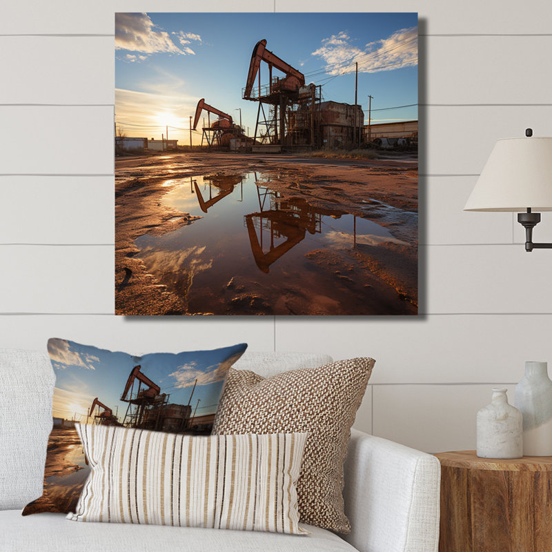 Texas Oil Field With Oil Drill - Industrial Canvas Print, 36" H x 36" W, Toile tendue