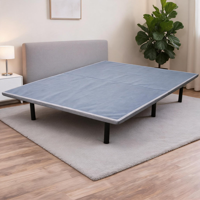Lit plateforme tapissier surbaissé à profil bas pleine grandeur gris doux sans sommier tapissier, Full