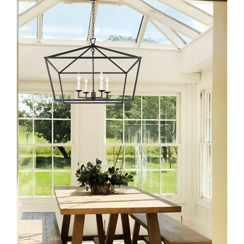 Sedley 28 -Inch Wide 4 - Light Dimmable Lantern Geometric Open Frame Chandelier Aged Iron, Black